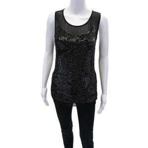Gryphon New York Womens Silk Sequins Crew Neck Sleeveless Tank Top Black Size M